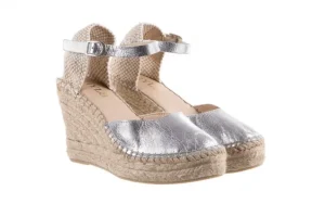 Espadryle -115 D402500 Laminado Plata, Srebrny, Skóra naturalna, | Bayla Sale