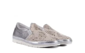 Trampki -131 3904 Perla, Srebro, Skóra naturalna | Bayla Outlet